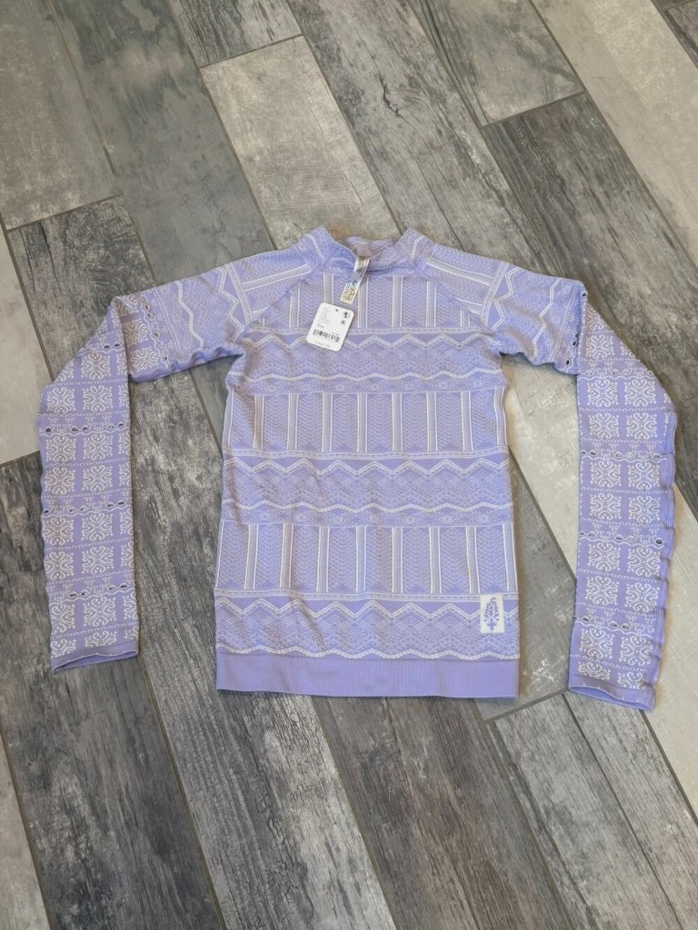 NWT FP Movement Seamless Fair Isle Mock Neck Performance Top Lavender XS $78